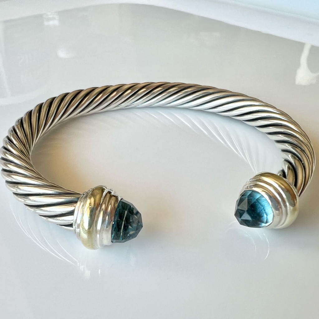 David Yurman Cable Classic Bracelet With Blue Topaz And 14k Gold